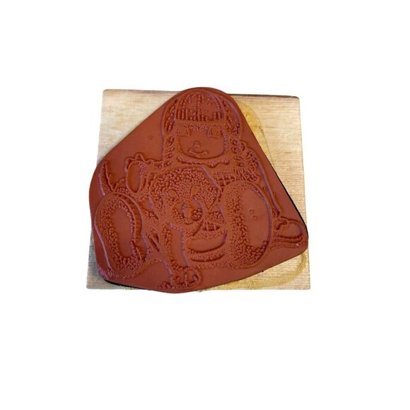 Vintage Wood-Mounted Girl Braids Puppy Dog Rubber Stamp Craft Supply - Picture 2 of 2